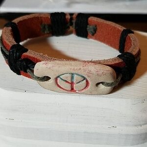 Tribal Bracelet Real Leather Bracelet Peace Sign